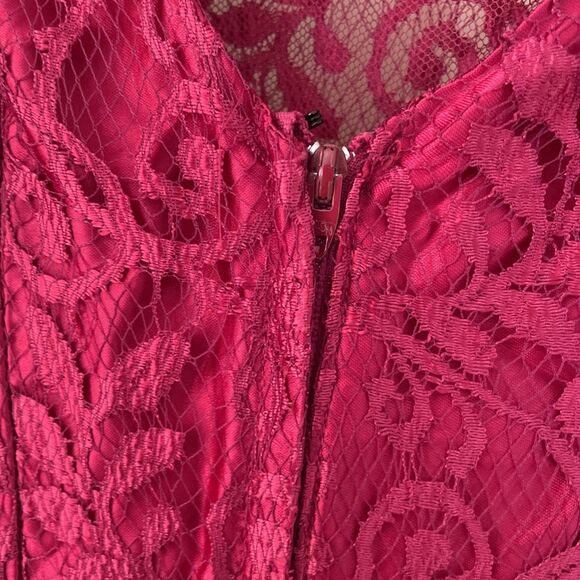 Vtg‎ Magenta 80s Prom Dress Formal JCPenney Bridesmaid Lace Puff Sleeve 9/10 - Picture 4 of 9